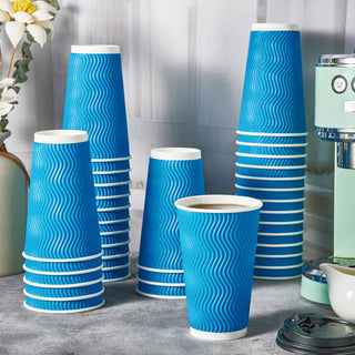 8oz/ 12oz/ 16oz Blue Ripple Wall Paper Coffee Cups with Lids and Straw - Hot Drinks & Cafe - DAILYPACK - JOLLYCHEF