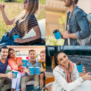 8oz/ 12oz/ 16oz Blue Ripple Wall Paper Coffee Cups with Lids and Straw - Hot Drinks & Cafe - DAILYPACK - JOLLYCHEF