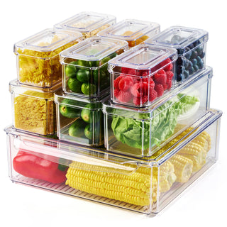 10 Pack Clear Rectangular Stackable Fridge Organizer - Storing Vegetables & Kitchen Ingredients - Luckore - JOLLYCHEF