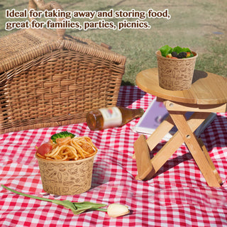 8oz/ 12oz Brown Microwavable Pattern Kraft Paper Soup Containers with Lids - Hot Soup & Storing Food - LITOPAK - JOLLYCHEF