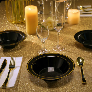 12oz Black with Gold Rim Round Plastic Bowls - Fruits & Salads - JOLLY PARTY - JOLLYCHEF