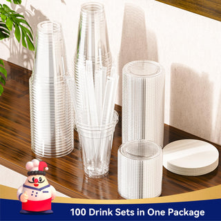 9oz/12oz/16oz/20oz Disposable Clear Plastic cups with Lid and Straw - Party & Picnic Use - Jolly Chef - JOLLYCHEF
