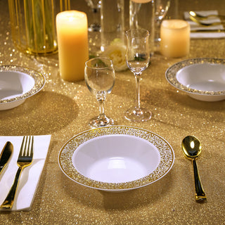 12oz White Gold Lace Rim Wide Round plastic bowls - Weddings & Holiday Dinners - JOLLY PARTY - JOLLYCHEF