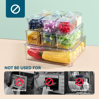 10 Pack Clear Rectangular Stackable Fridge Organizer - Storing Vegetables & Kitchen Ingredients - Luckore - JOLLYCHEF