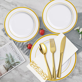 JOLLY CHEF 320 Piece Gold Rim Disposable Plastic Plates Dinnerware Sets,45 Guests - JOLLYCHEF