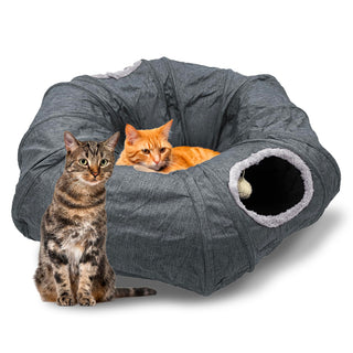 3-Way Durable Cationic Fabric Cat Tunnel - Indoor Play & Resting Spot - Miyoky