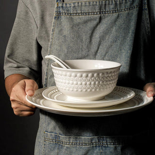 Set of 4 8.25-inch salad plates, embossed ceramic dessert plates - KitchenAid, microwave, oven and dishwasher safe