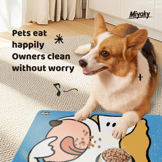 Artist-Designed Absorbent Non-Slip Pet Feeding Mat - Waterproof & Easy Clean Dog Food Mat - Home & Travel - Miyoky