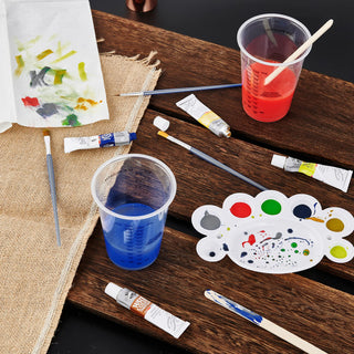 8oz Clear  Plastic Measuring Cups with Stirrers - Baking & Paint Mixing - Lilymicky - JOLLYCHEF