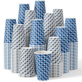 12oz /16oz Blue Leaf Design Leak-Resistant Paper Cups - Office & Party Use - Jolly Chef