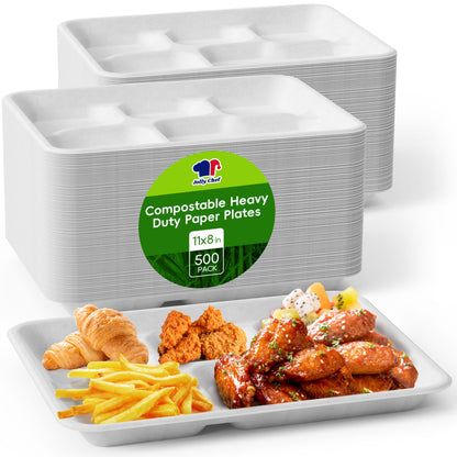 Assiettes carrées compostables à 5 compartiments