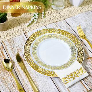3 - Ply White and Gold Pattern Paper Napkins - Weddings & Parties - Vplus - JOLLYCHEF