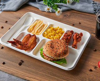 8.6inx12.5in Natural Rectangular 6 - Compartment School Lunch Tray - Buffet & Party - Vplus - JOLLYCHEF