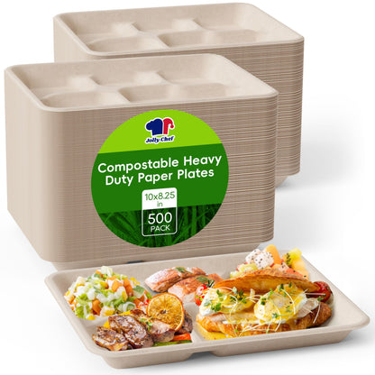 Assiettes carrées compostables à 5 compartiments