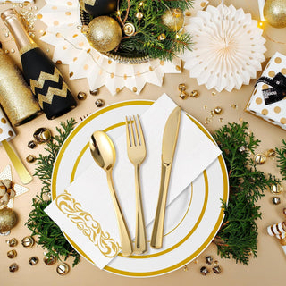 JOLLY CHEF 320 Piece Gold Rim Disposable Plastic Plates Dinnerware Sets,45 Guests - JOLLYCHEF