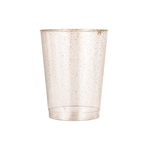 Clear plastic tumbler with gold glitter flecks, 10oz, 12oz, or 14oz capacity.