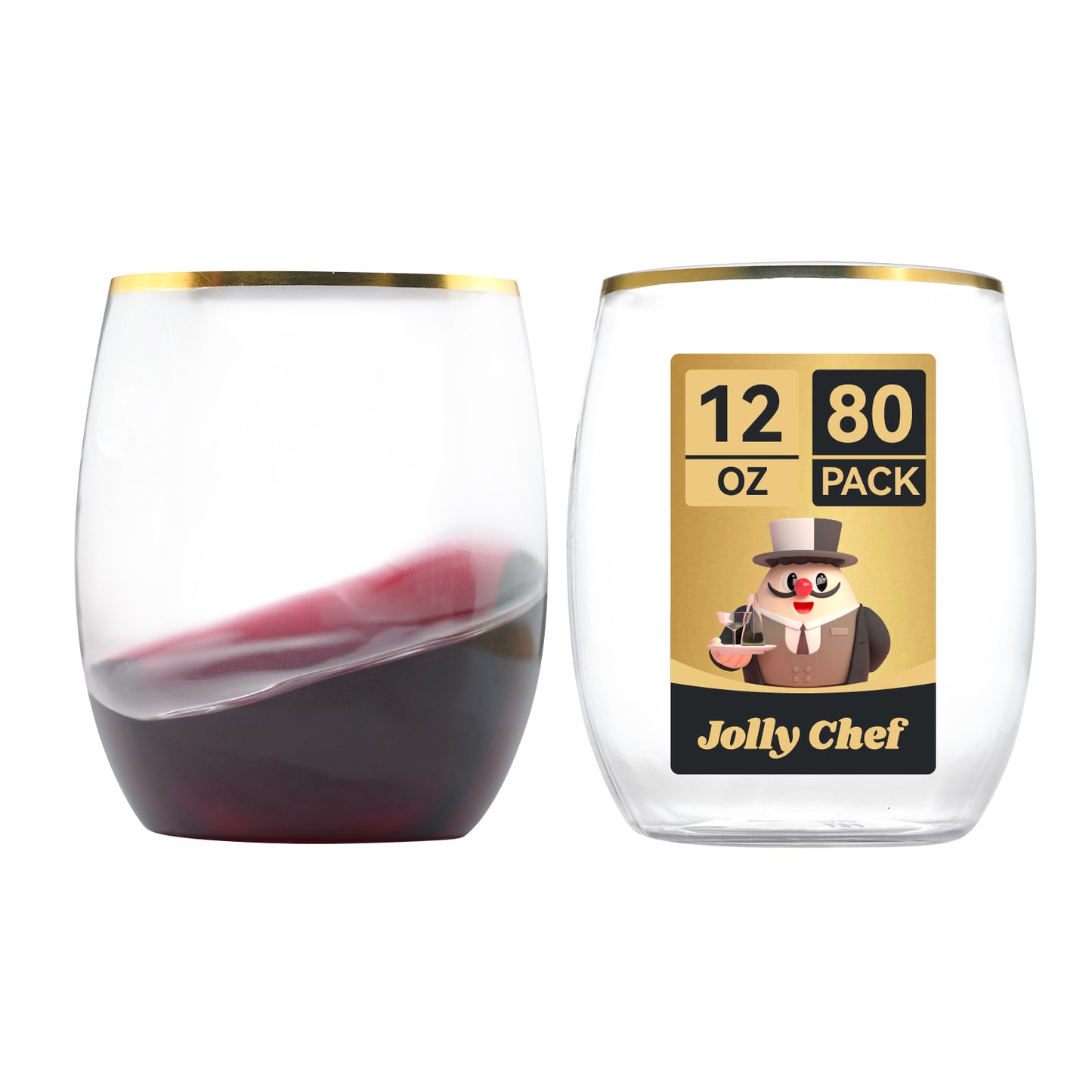 Clear Stemless Gold Rim Plastic Wine Glasses