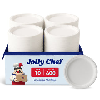 White Round Compostable Plates - BBQ & Picnics - Jolly Chef - JOLLYCHEF