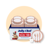 Jolly Chef rose gold party plates and cutlery set with cartoon chef mascot.