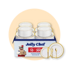 Jolly Chef 300-piece gold-rimmed plastic dinnerware set in a carton with a chef mascot holding a box.