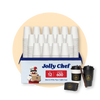 Jolly Chef 12 oz paper coffee cups, 600 per carton. Includes cups, lids, and a cartoon chef character.