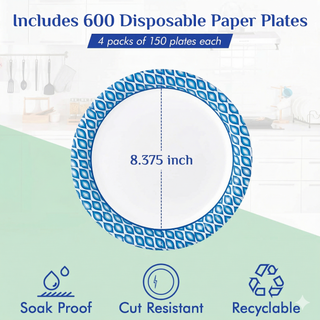 8.375in/10in Bulk Paper Plates | Case, Foodservice Pack for Hamburgers, Pasta, Barbecue | Soak Proof Cut Resistant | Restaurant Supply