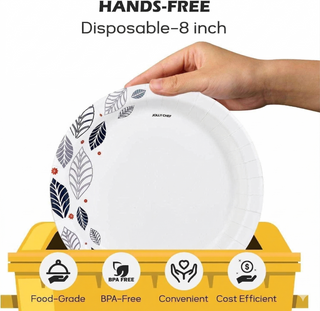 Platos de papel a granel de 8in/10in | Cajas de platos desechables para almuerzos, ensaladas, aperitivos | Aptos para microondas, resistentes a líquidos | Suministros para restaurantes