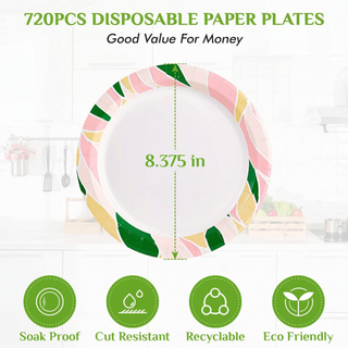 8.375in Bulk Paper Plates | Disposable Plates for Burgers, Salads, Desserts | Soak-Proof & Cut-Resistant | Restaurant Supply