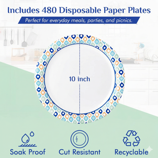 8in/10in Bulk Paper Plates | Disposable Plates for Hamburgers, Pasta, Desserts | Soak Proof, Cut Resistant | Restaurant Supply