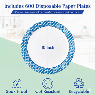 8.375in/10in Bulk Paper Plates | Case, Foodservice Pack for Hamburgers, Pasta, Barbecue | Soak Proof Cut Resistant | Restaurant Supply