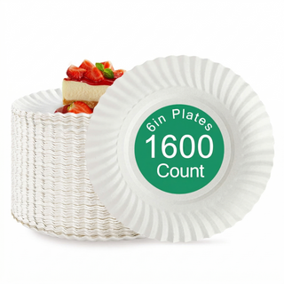 6in/8.5in Bulk Paper Plates | Disposable Plates for Sandwiches, Cake, Chips | BPA Free | Restaurant Supply