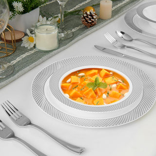 12oz White with Silver Rim Wide Rim Elegant Functional Plastic Bowls - Parties & Catering - Jolly Chef - JOLLYCHEF