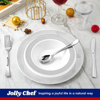 12oz White with Silver Rim Wide Rim Elegant Functional Plastic Bowls - Parties & Catering - Jolly Chef - JOLLYCHEF