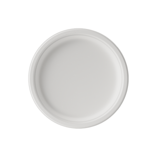 Jolly Chef Compostable White&Natural Plates viewed from above, featuring a smooth surface and slightly raised edge.