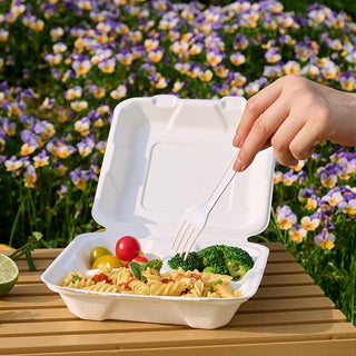 White 3 - Compartment Microwave - Safe Compostable Take Out Food Containers with Lids - Office Lunches & Picnics – Jolly Chef - JOLLYCHEF