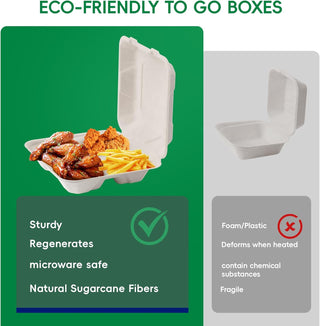 White 3 - Compartment Microwave - Safe Compostable Take Out Food Containers with Lids - Office Lunches & Picnics – Jolly Chef - JOLLYCHEF