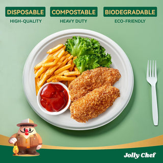 White Round Compostable Plates - BBQ & Picnics - Jolly Chef - JOLLYCHEF