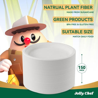 White Round Compostable Plates - BBQ & Picnics - Jolly Chef - JOLLYCHEF