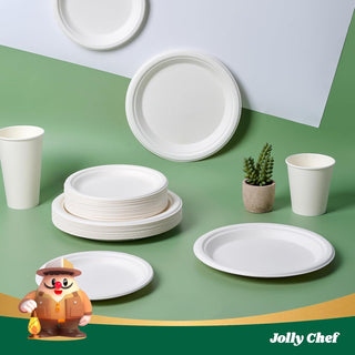 White Round Compostable Plate Set - Party & Wedding - Jolly Chef - JOLLYCHEF