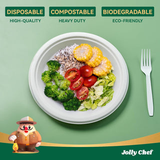 White Round Compostable Plate Set - Party & Wedding - Jolly Chef - JOLLYCHEF