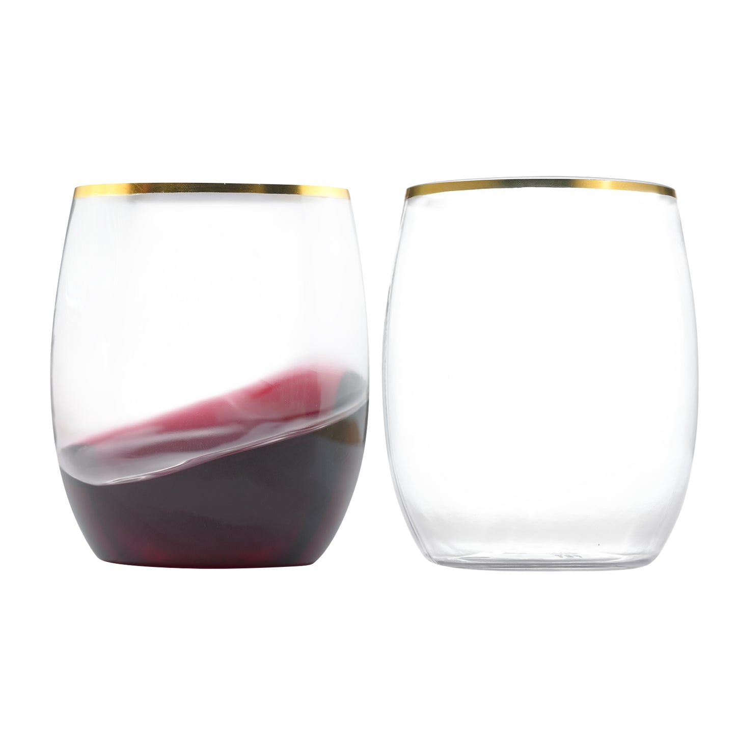 Clear Stemless Gold Rim Plastic Wine Glasses