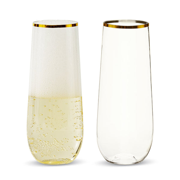 9oz Bulk Champagne Flutes | Plastic Stemless Cups for Mimosas, Sparkling Wine | Shatterproof Recyclable | Restaurant Supply