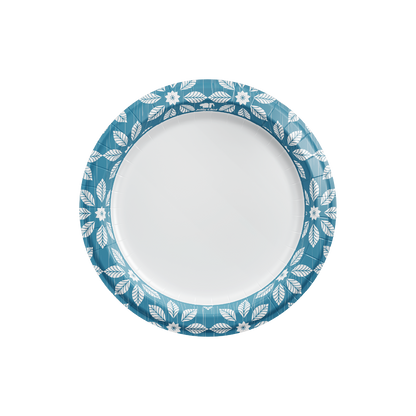 Blue&Grey Leaf Pattern Rim Paper Plates