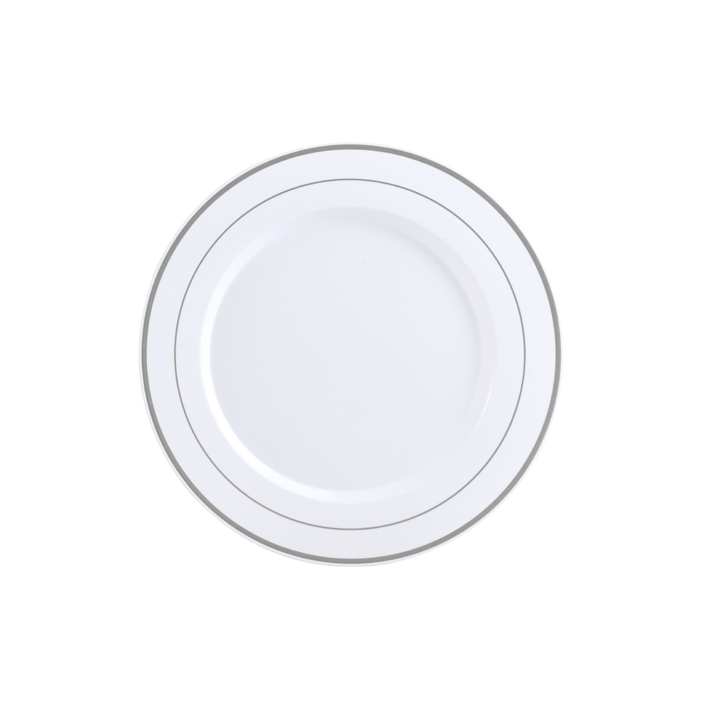10in White Silver Rim Plastic Plates | BPA-Free, Heavy-Duty – JOLLYCHEF
