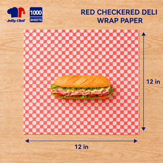 Checkered Deli Wrap Paper Sheets | Greaseproof Food Basket Liners for Burgers and Fries | BPA Free, Microwave Safe | Multi-use Restaurant Supply