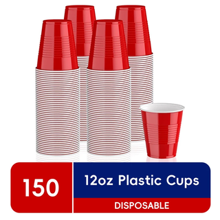 JOLLY CHEF 150 Pack 12 oz Disposable Red Party Plastic Cups