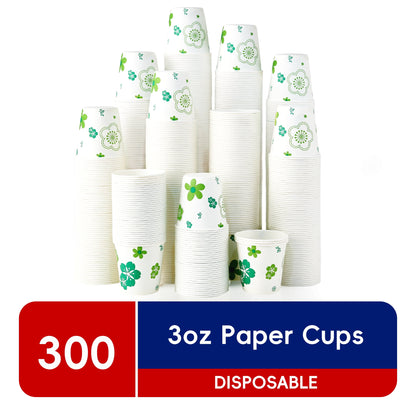 JOLLY CHEF [300 Pack] Paper Cups, 3oz Disposable Bathroom Cups, Mouthwash Cups, Cold Disposable Drinking Cup for Party, Picnic, BBQ, Travel, and Event, Green Floral