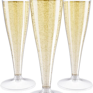 JOLLY CHEF Disposable Plastic Champagne Flutes, Plastic Champagne Glasses,Gold Rim,4.5 oz,40 Pack