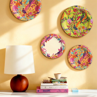 8.5/10 Inch Floral Bird Pattern (Set of 4 Designs) Vintage Paper Plates - Festival Use & Parties - MUCHII