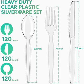 「Jolly Choice」240 Count Clear Plastic Silverware, 80 Forks, Knives and Spoons Each, BPA-Free, Heavy Duty Disposable Cutlery Set